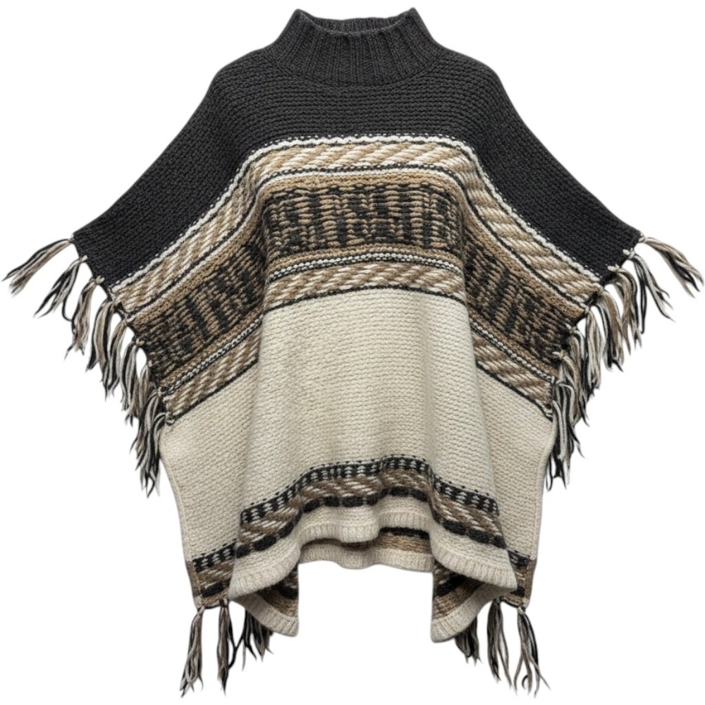 Free‎ People Labyrinth Tribal Fringe Poncho Women XS/S Wool Angora Blend